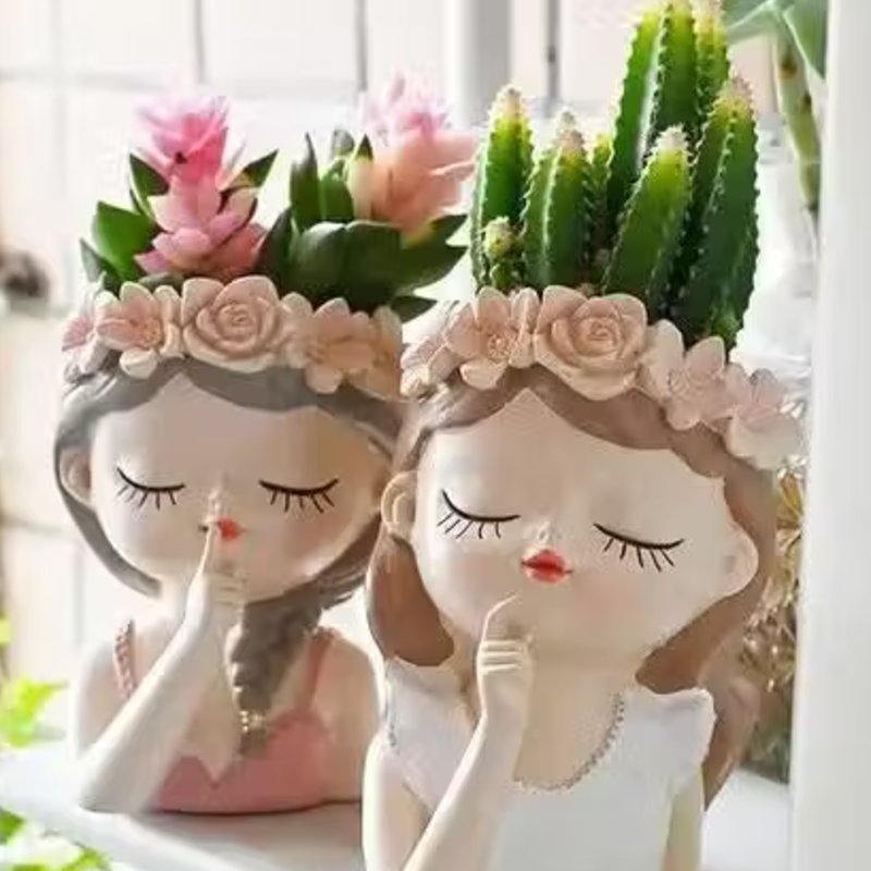 Resin Head Planter - Set of 2 - Image 1